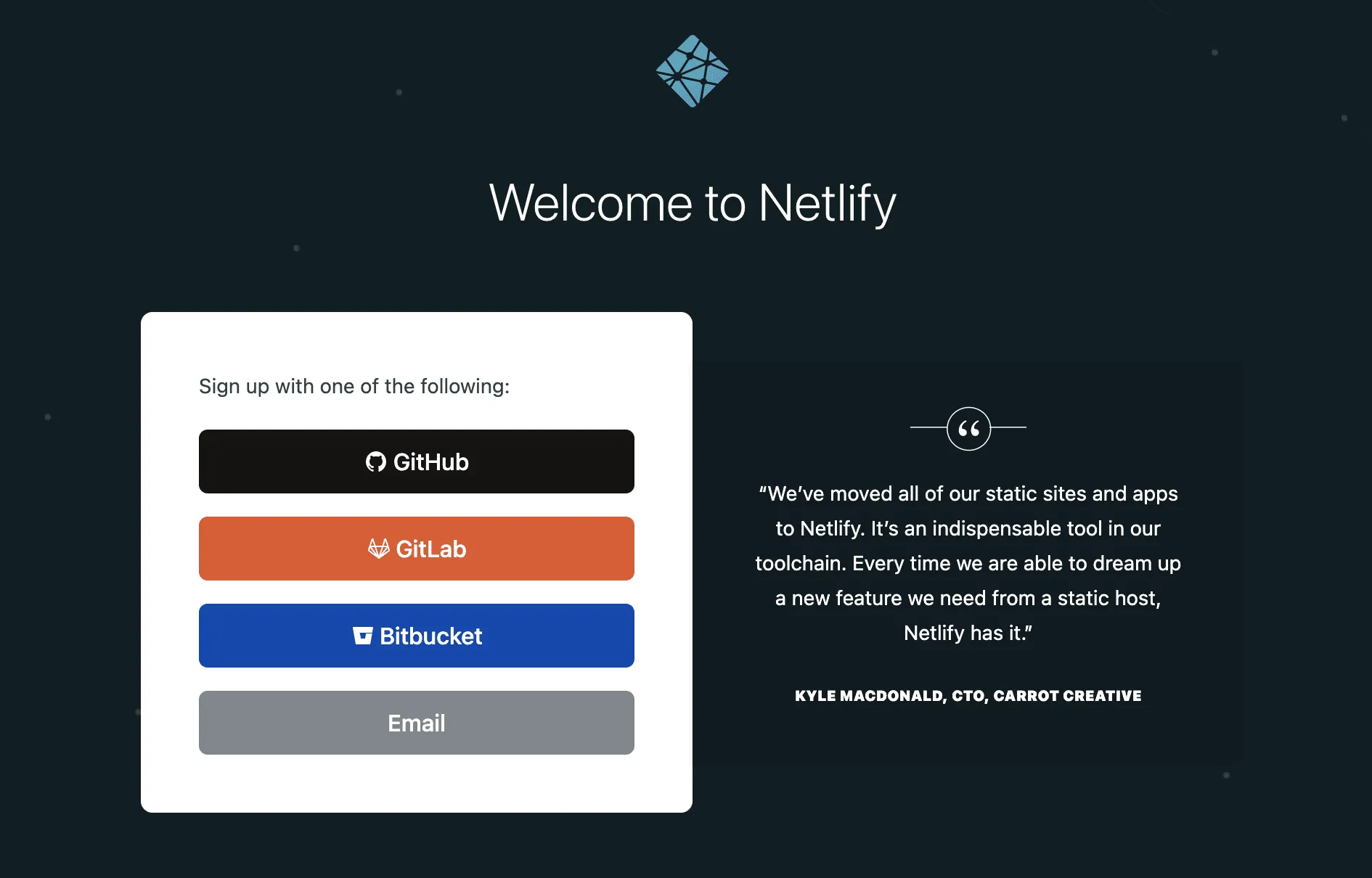 Sign Up to Netlify